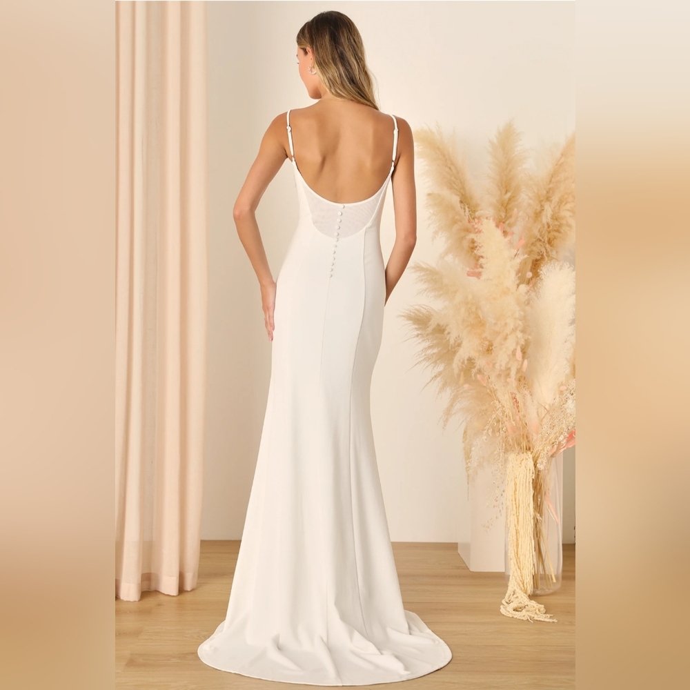 #202 Blessed Romance White Sleeveless Button Back Mermaid Maxi Dress - Picture 2 of 4